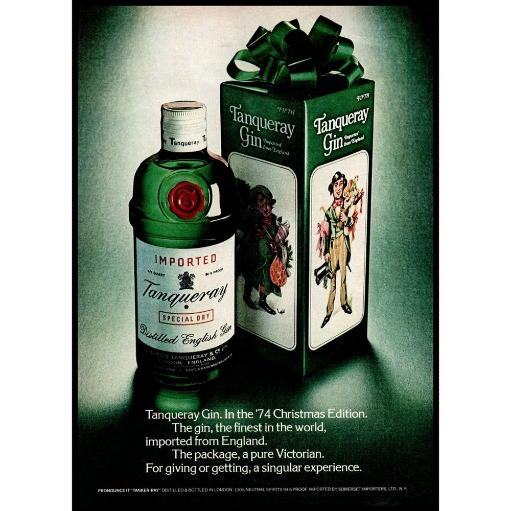 1974 Tanqueray English Dry Gin Vintage Print Ad Victorian Christmas Box Wall Art